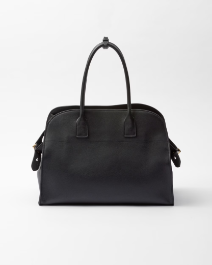 Large leather tote bag with buckles